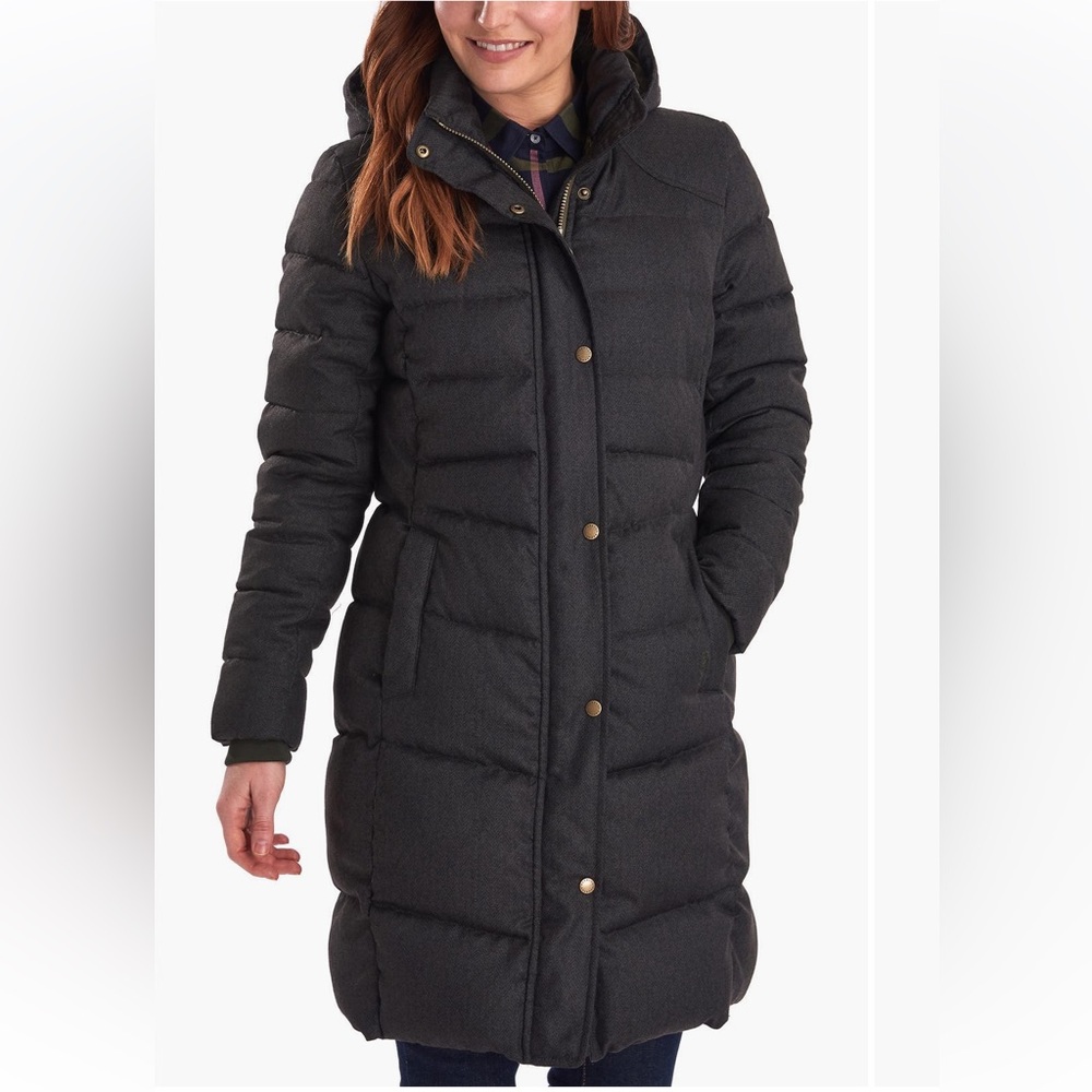 Barbour Lonnen Herringbone Channel Quilted Hooded Coat
